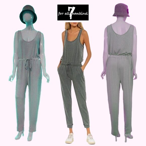 7 FOR ALL MANKIND NEW Minimalist Drawstring Scoop Neck Cuff Leg Jumpsuit L - Picture 1 of 11